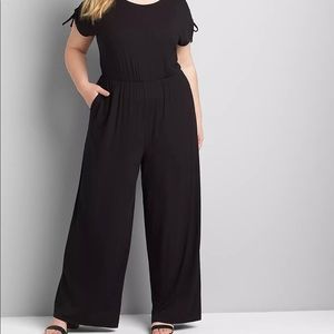 Lane Bryant V neck  black ruched sleeve jumpsuit. Size 18/20